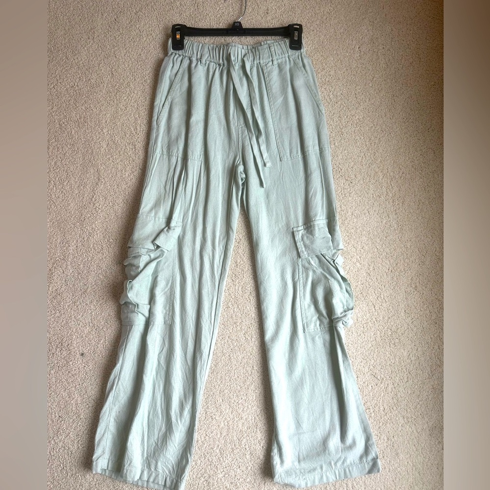 Light Green Linen Cargo Pants